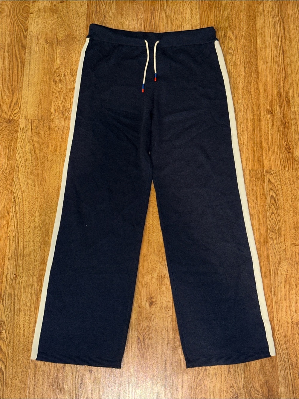 Tory Burch Tory Sport Navy Performance Merino Wool Color Block Wide Leg Pants L